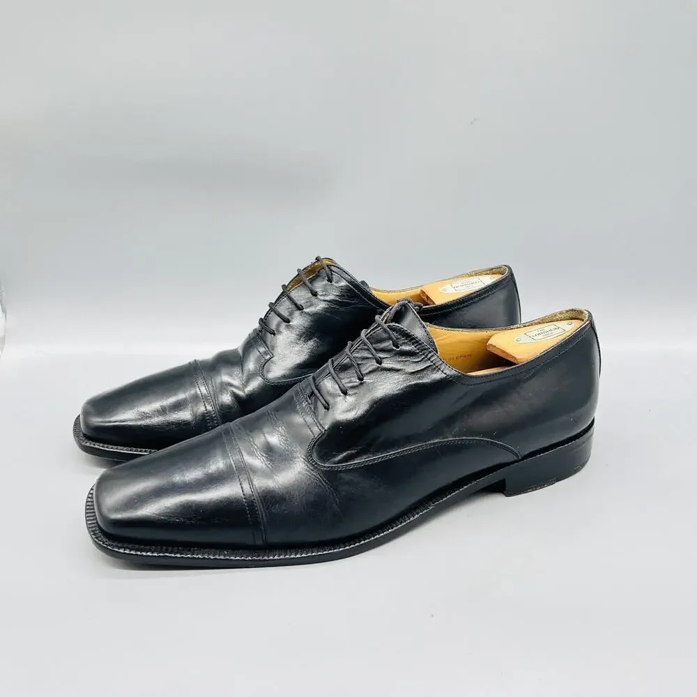 Mezlan Shoes Mens 11.5 Black Leather Cap Toe Oxford Dress Square Toe Slip On